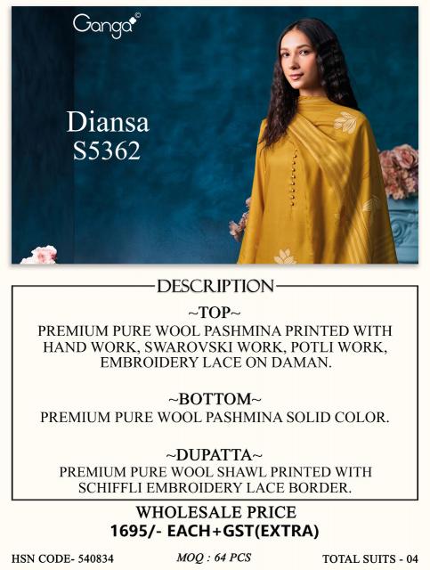 Ganga diansa 5362 buy dress material in wholesale